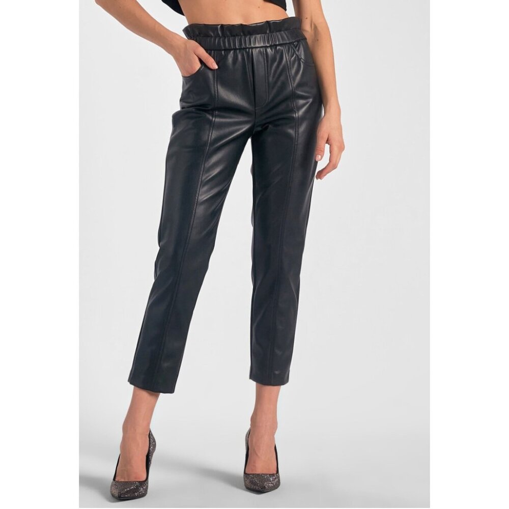 NWT ELAN FAUX LEATHER PAPERBAG WAIST TROUSER, BLACK, VARIOUS SIZES